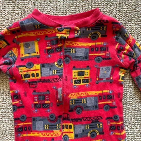 simple joys/carters firefighter footie pjs, 12 mos, like new - Picture 2 of 6